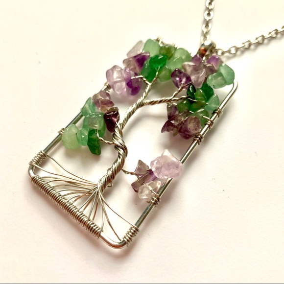 Silver Tree of Life Stone Pendant Necklace - Picture 6 of 8